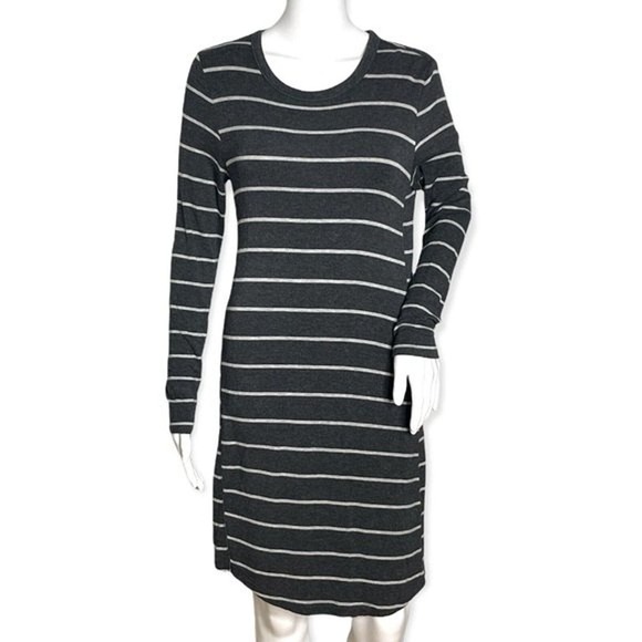 Lou‎ & Grey Dress Womens Small Gray White Striped Long Sleeve Signature Soft - Picture 1 of 6